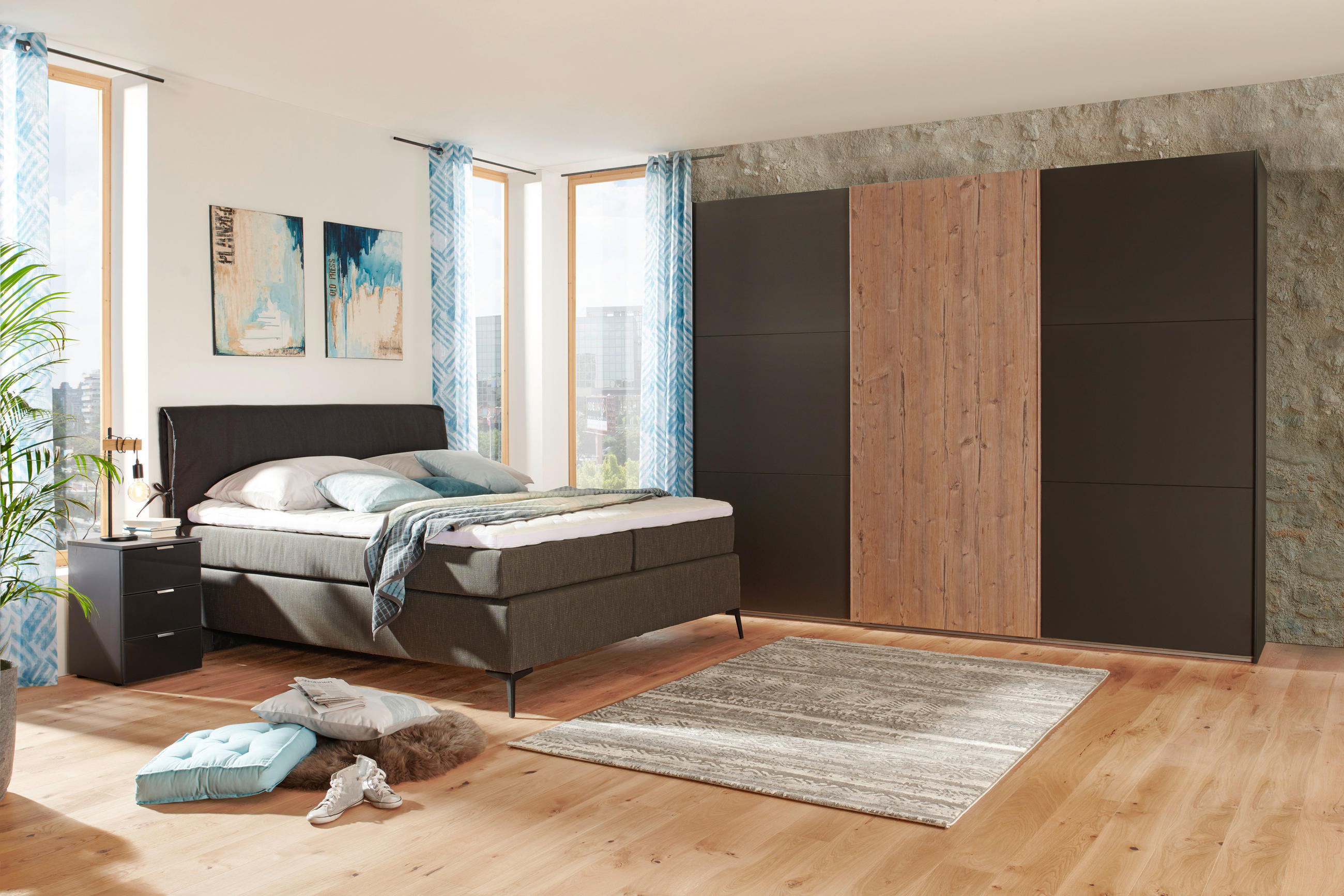 BOXSPRINGBETT 120/200 cm  in Anthrazit, Schwarz  - Anthrazit/Schwarz, Design, Textil/Metall (120/200cm) - Hom`in