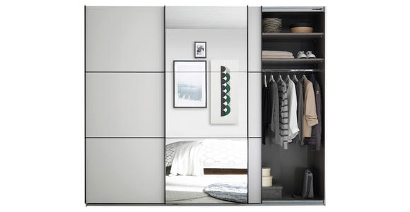 SCHWEBETÜRENSCHRANK 270/226/60 cm 3-türig Weiß - Schwarz/Weiß, KONVENTIONELL, Glas/Holzwerkstoff (270/226/60cm) - Carryhome