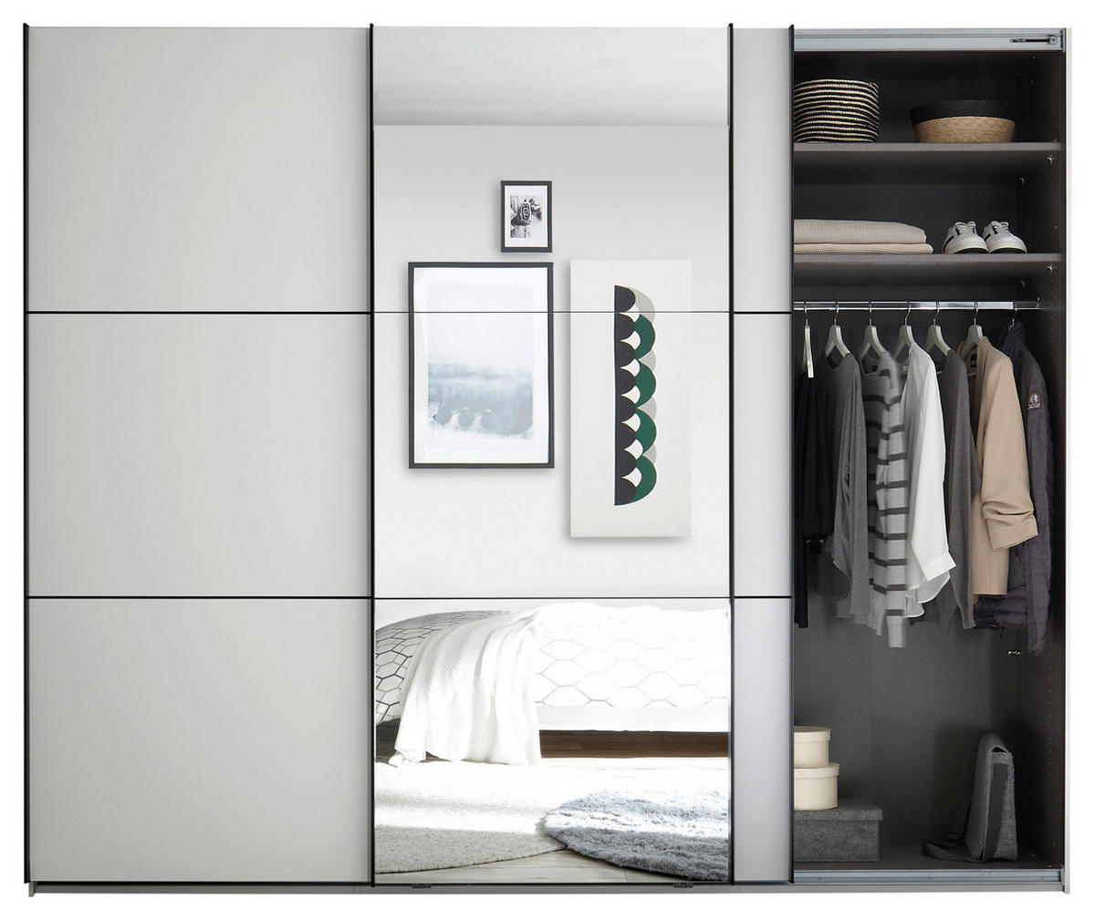 SCHWEBETÜRENSCHRANK 270/226/60 cm 3-türig Weiß  - Schwarz/Weiß, KONVENTIONELL, Glas/Holzwerkstoff (270/226/60cm) - Carryhome