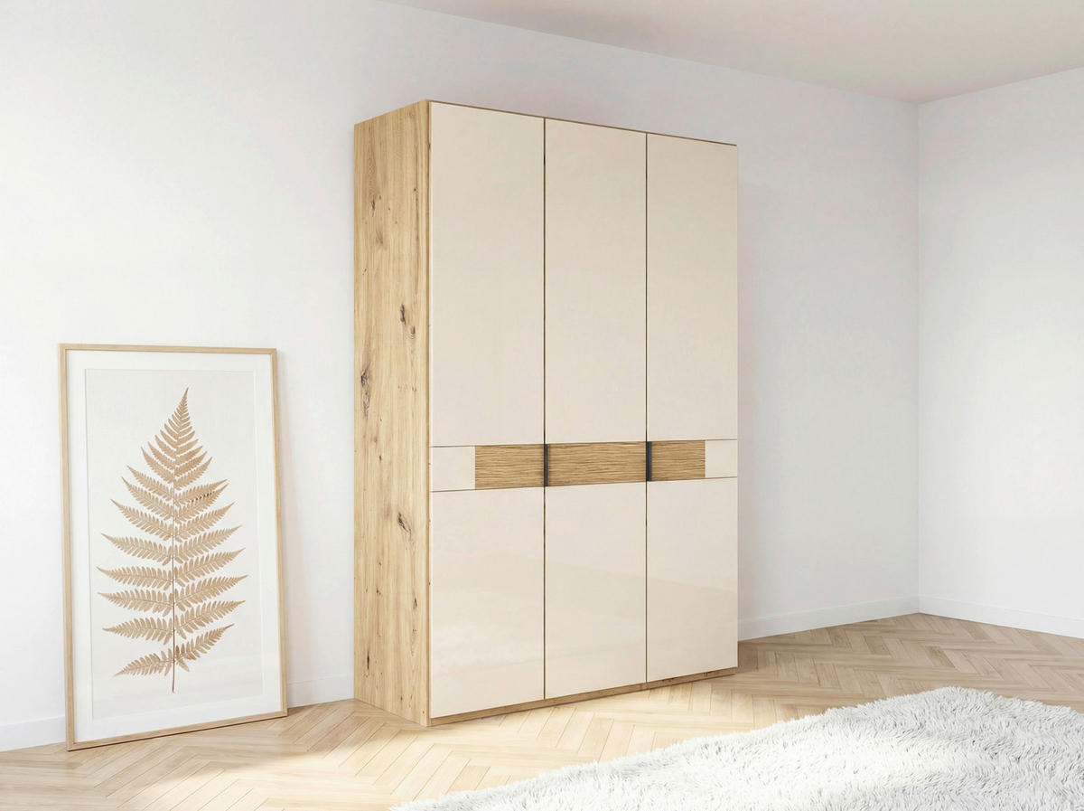 DREHTÜRENSCHRANK 150/216/58 cm,  in Champagner, Eiche Bianco, 3 Tür(en)  - Schieferfarben/Eiche Bianco, Design, Glas/Holz (150/216/58cm) - Musterring