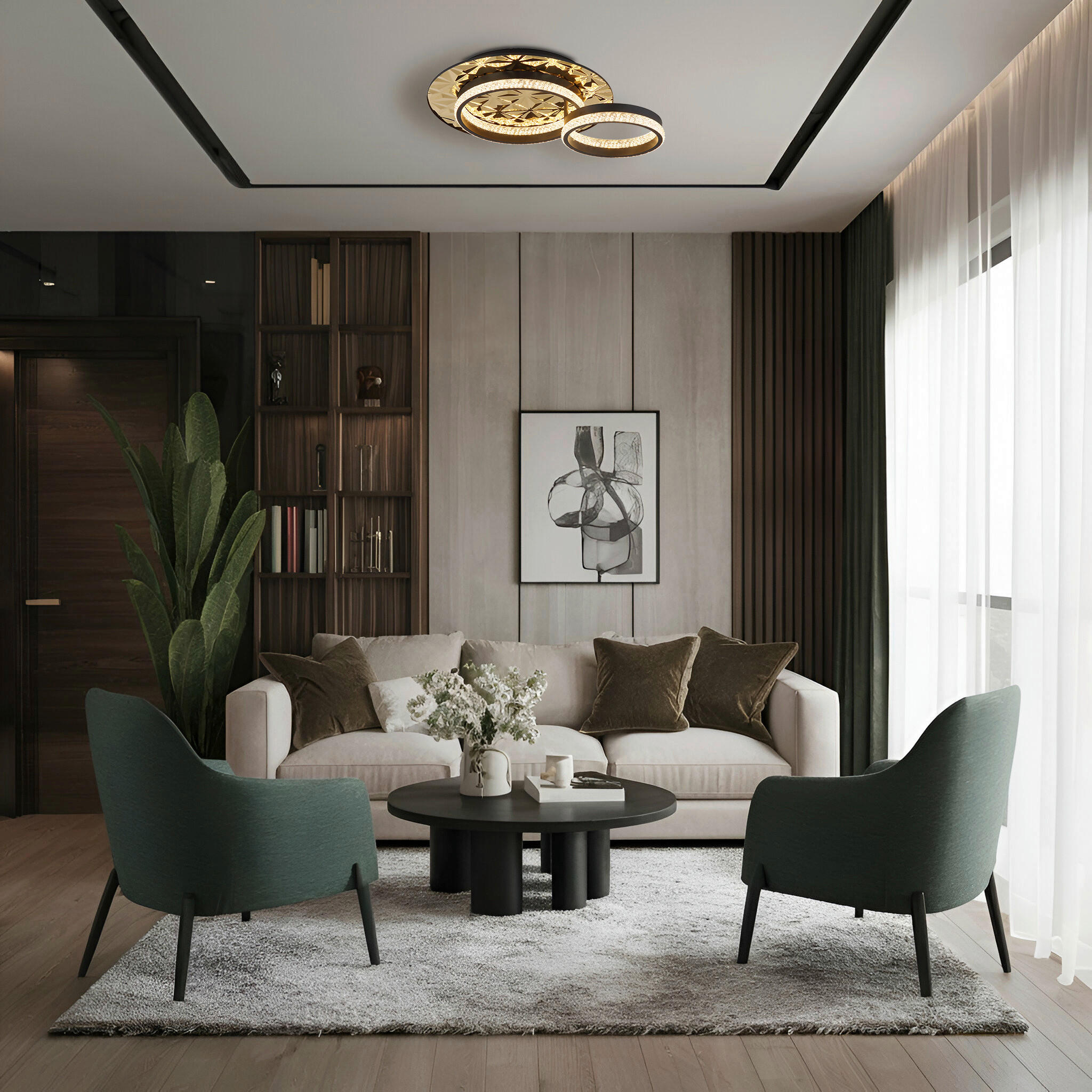 LED-DECKENLEUCHTE DELLA II 50,5/40/14 cm   - Klar/Goldfarben, Design, Kunststoff/Metall (50,5/40/14cm) - Globo