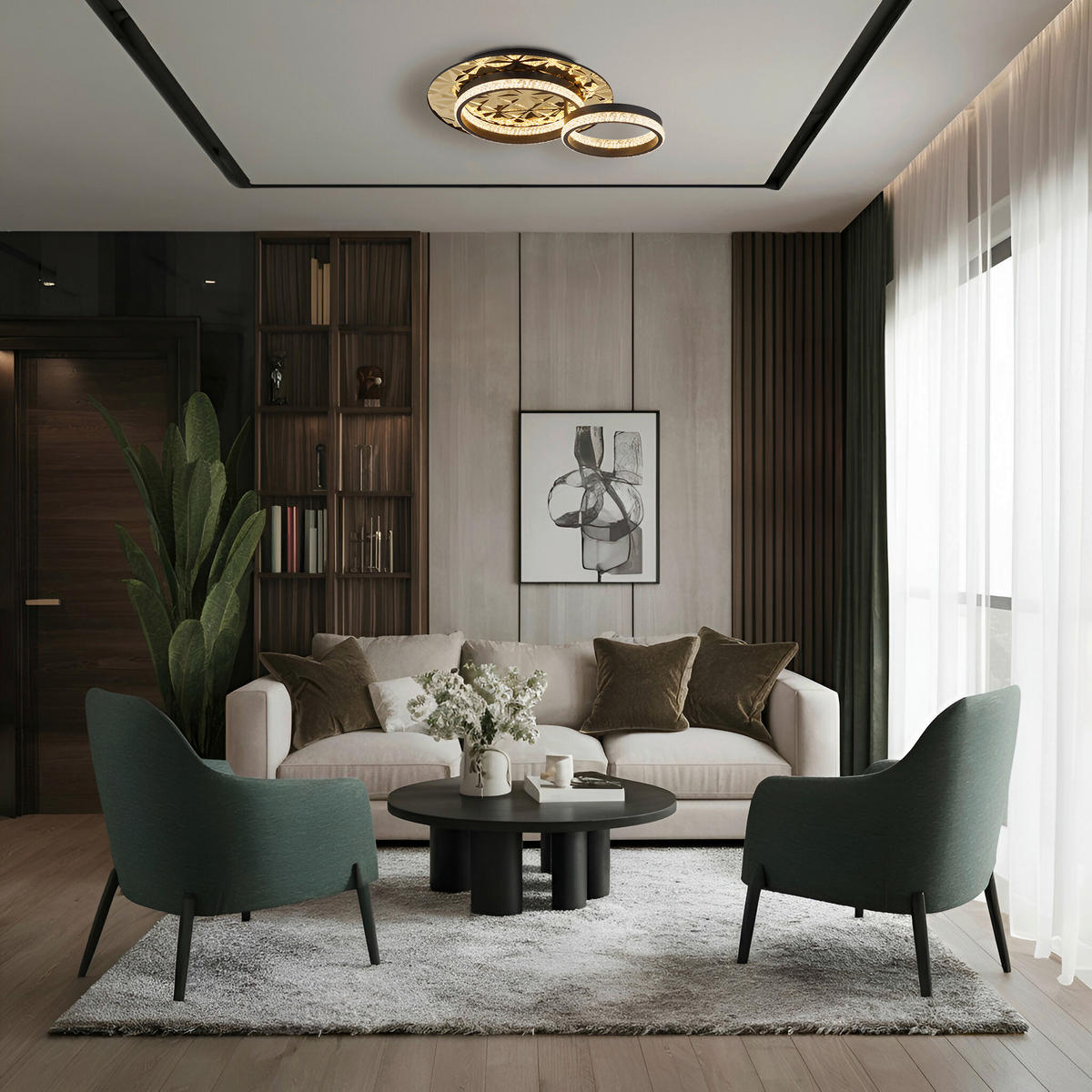LED-DECKENLEUCHTE DELLA II 50,5/40/14 cm   - Klar/Goldfarben, Design, Kunststoff/Metall (50,5/40/14cm) - Globo