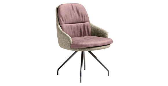 ARMLEHNSTUHL  Beinauswahl, Sitzfläche 360° drehbar, Stoff-/Lederauswahl Velours  Naturfarben, Rosa  - Schwarz/Naturfarben, Design, Textil/Metall (60/86/66cm) - Dieter Knoll