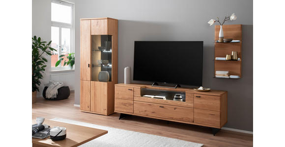 WOHNWAND 3-teilig  in Eichefarben  320/209/50 cm  - Eichefarben/Anthrazit, Natur, Glas/Holz (320/209/50cm) - Linea Natura