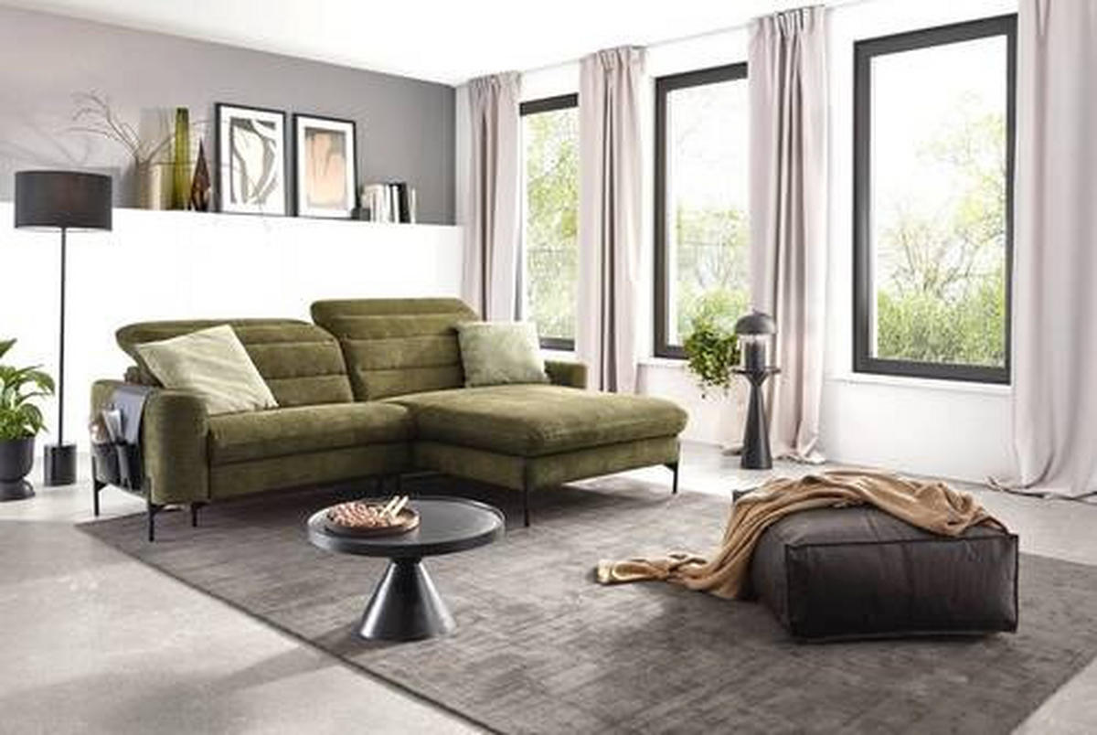 ECKSOFA in Flachgewebe Olivgrün  - Schwarz/Olivgrün, Design, Textil/Metall (252/191cm) - Dieter Knoll