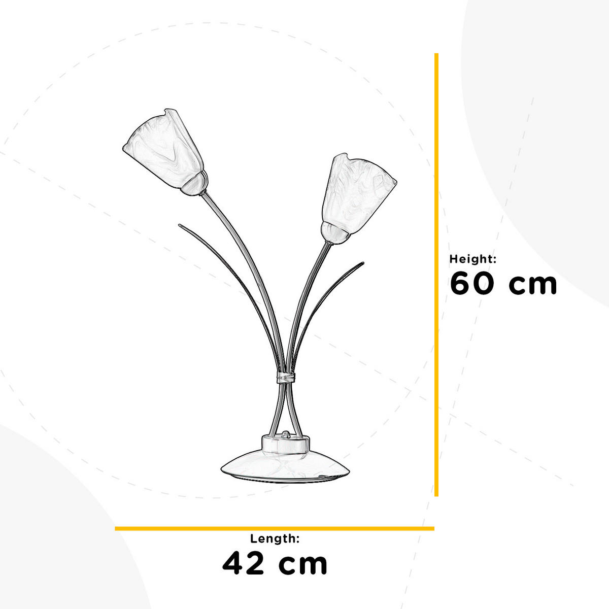 NACHTTISCHLEUCHTE 42/60 cm   - Weiß, KONVENTIONELL, Glas/Metall (42/60cm)