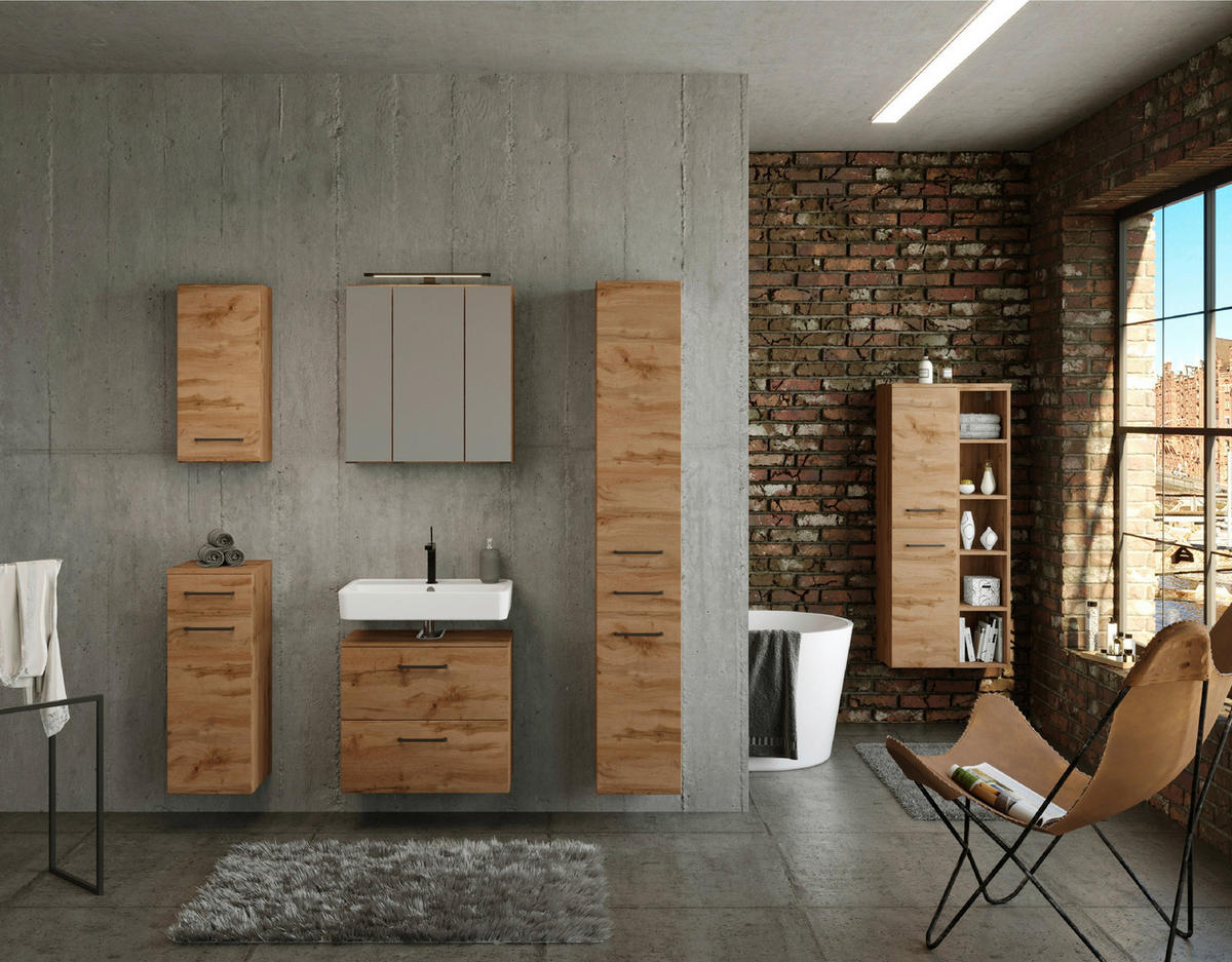 BADEZIMMER  in 90 cm  - Eichefarben, MODERN, Holzwerkstoff (90cm) - Held