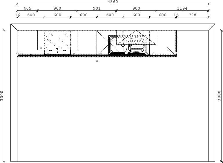 KÜCHENBLOCK 363,4 cm   in Weiß  - Schwarz/Weiß, Design, Holzwerkstoff (363,4cm) - Xora