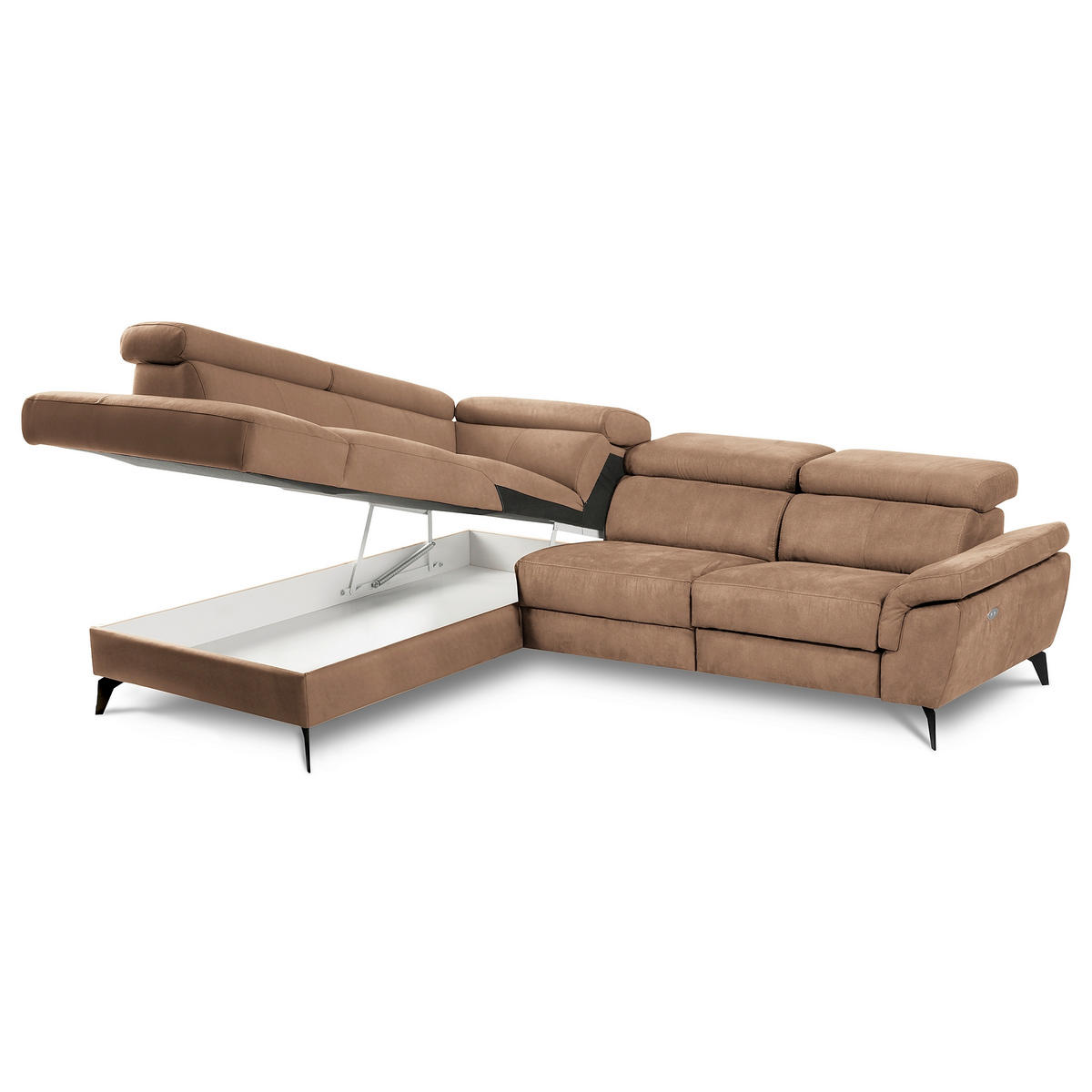 ECKSOFA Lederlook Hellbraun  - Hellbraun/Schwarz, Design, Textil/Metall (210/265cm) - Livetastic