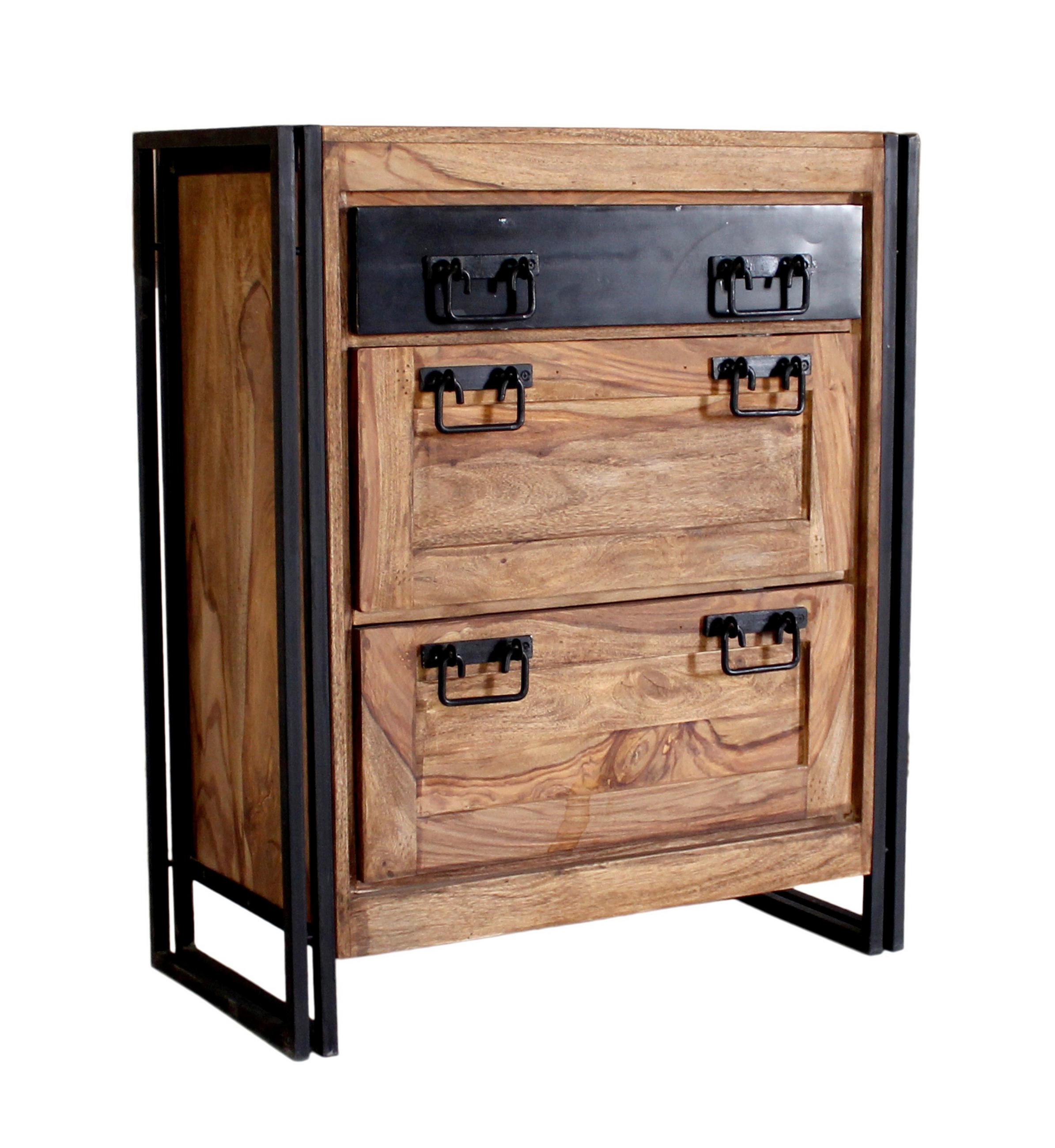 SCHUHSCHRANK Akazie massiv Naturfarben, Schwarz  - Schwarz/Naturfarben, Design, Holz/Metall (80/96/40cm) - MID.YOU