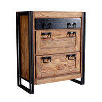 SCHUHSCHRANK Akazie massiv Naturfarben, Schwarz  - Schwarz/Naturfarben, Design, Holz/Metall (80/96/40cm) - MID.YOU