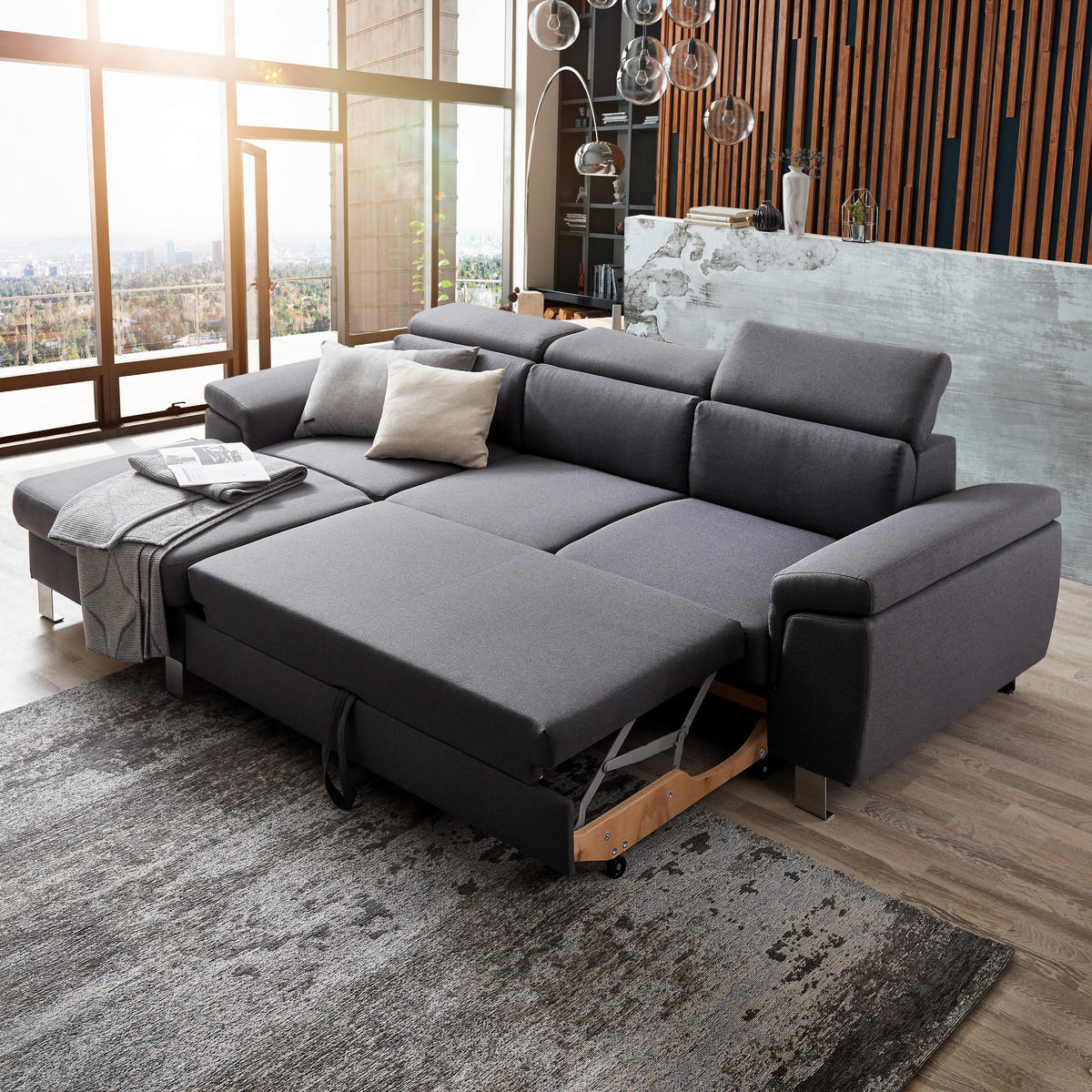 ECKSOFA in Webstoff Grau  - Silberfarben/Grau, Design, Textil/Metall (167/250cm) - Xora