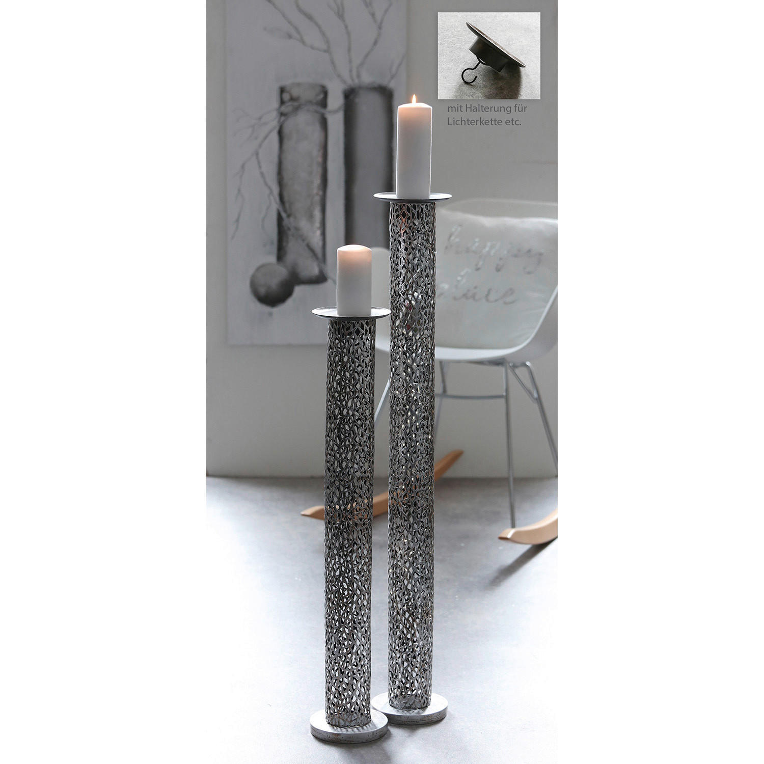 KERZENHALTER - Silberfarben, Basics, Metall (15/80/15cm)
