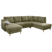 WOHNLANDSCHAFT Olivgrün Cord  - Naturfarben/Olivgrün, KONVENTIONELL, Holz/Textil (150/301/200cm) - P & B