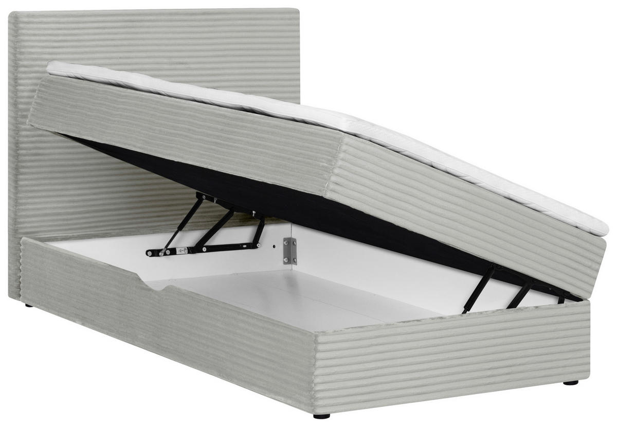 BOXBETT 120/200 cm,  in Hellgrau, Matratze, Bettkasten, Topper, H3 = fest  - Hellgrau/Schwarz, Trend, Kunststoff/Textil (120/200cm) - Boxxx