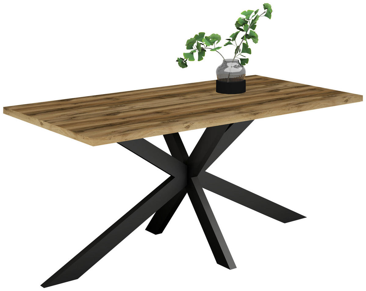 ESSTISCH rechteckig Schwarz, Plankeneiche  - Plankeneiche/Schwarz, MODERN, Holzwerkstoff/Metall (180/90/78cm) - Livetastic