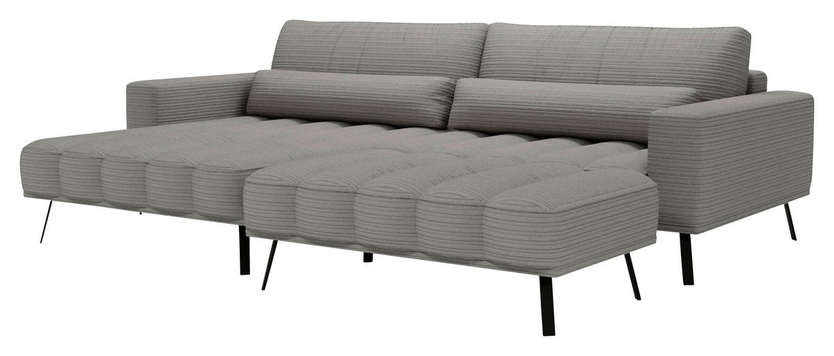ECKSOFA in Cord Grau  204/291 cm  - Schwarz/Grau, Design, Textil/Metall (204/291cm) - Lomoco