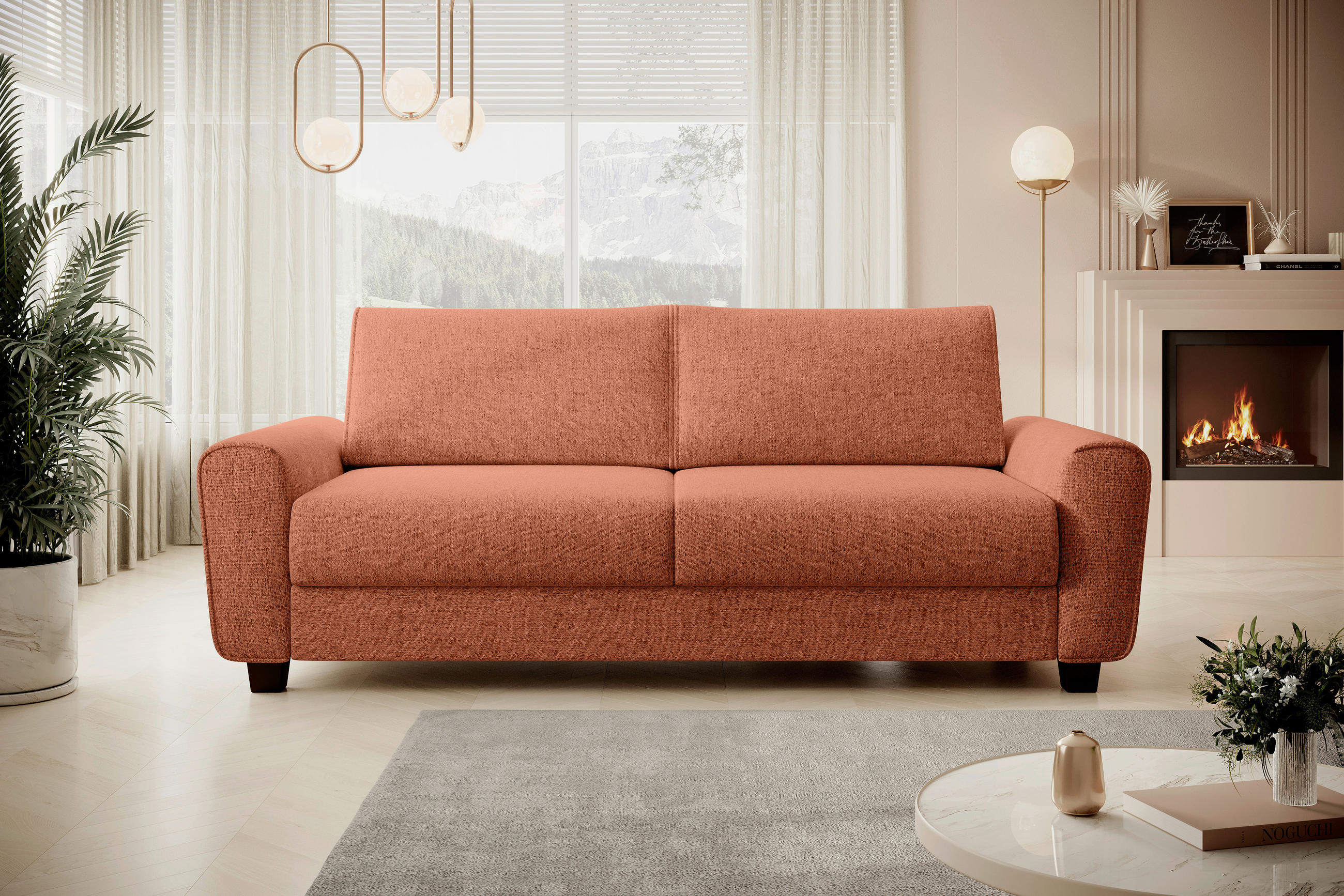 BÄDDSOFFA i vävt tyg rostfärgad  - svart/rostfärgad, Design, textil/plast (203/69-82/99cm) - Livetastic