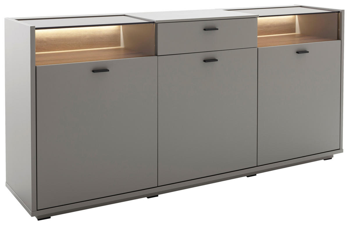 KOMODA     siva, boje hrasta  - siva/boje hrasta, Design, staklo/drvni materijal (185/88cm) - Stylife