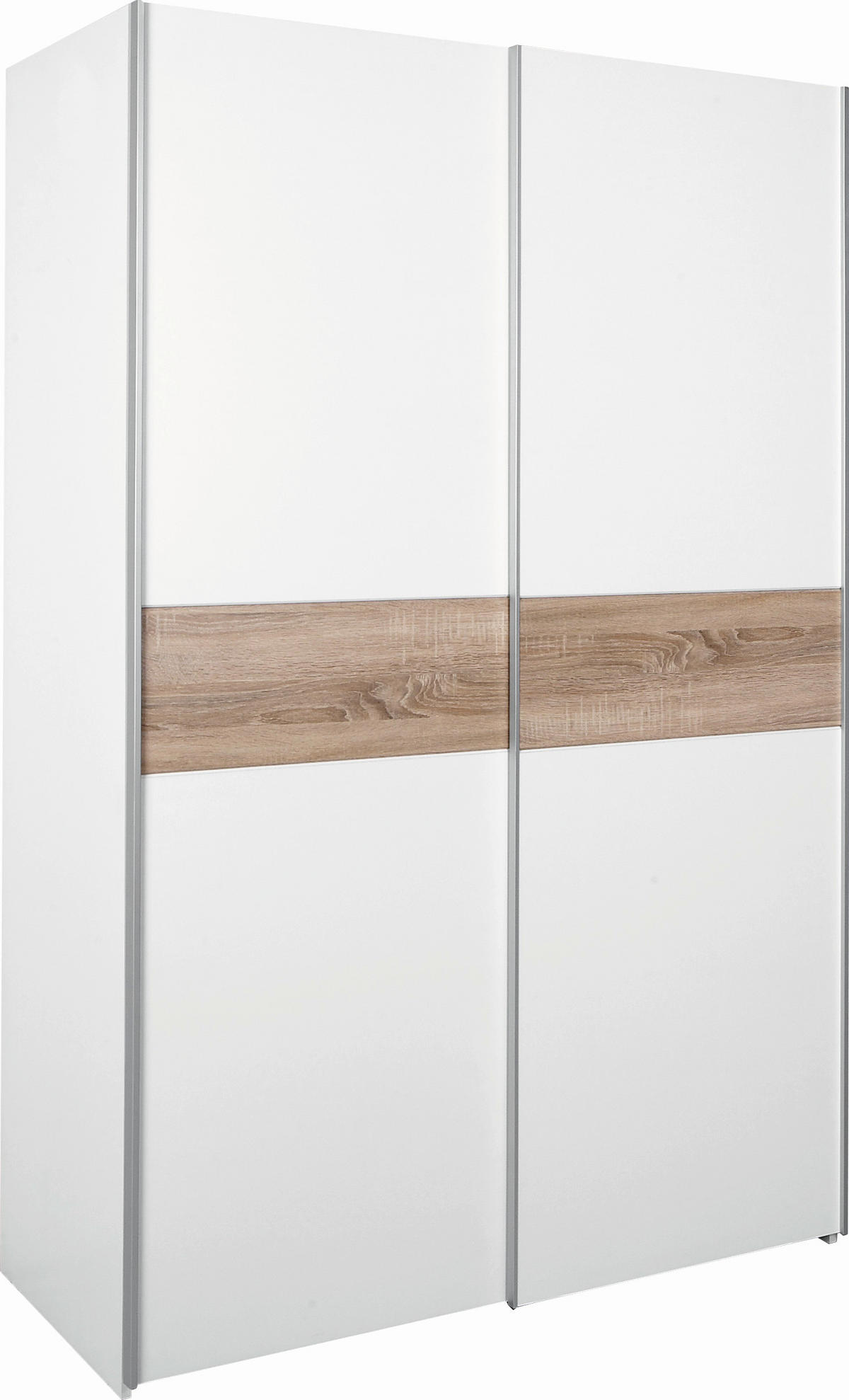 OMARA Z DRSNIMI VRATI, bela, hrast sonoma  - bela/barve aluminija, Basics, kovina/leseni material (125/195/58cm) - Boxxx