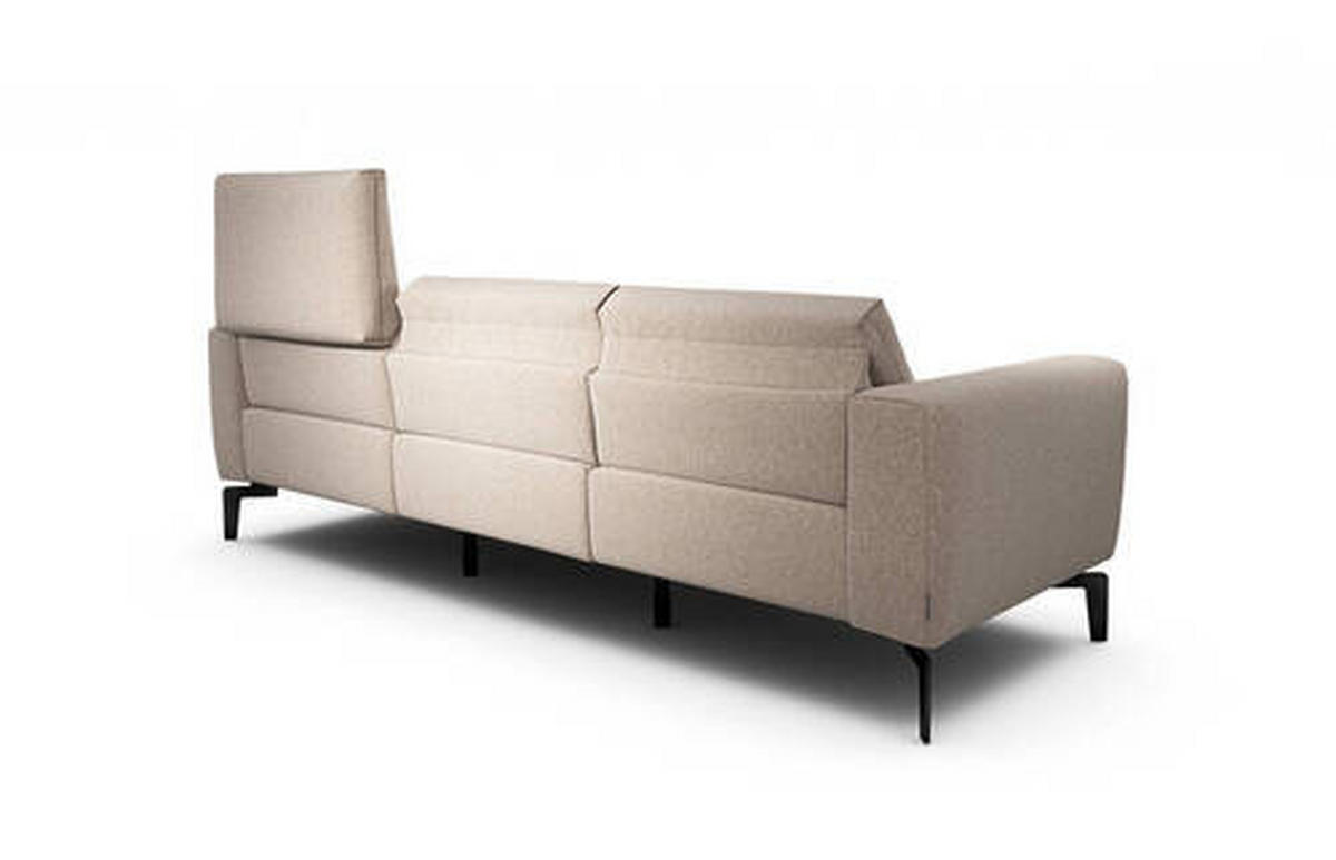 Dreisitzer inkl. Hocker in Chenille Sandfarben  - Sandfarben/Schwarz, Design, Textil/Metall (250/86/86-94cm) - SENSOO