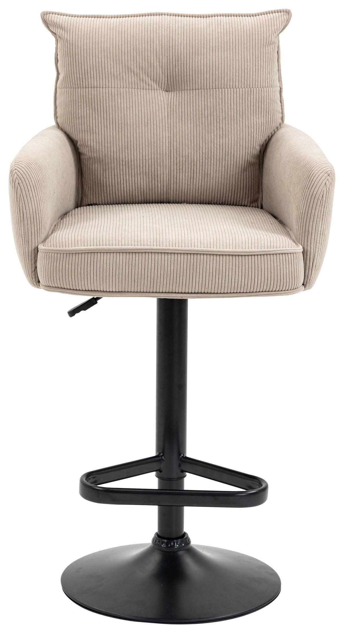 BARHOCKER Cord Beige, Creme, Schwarz Eisen Sitzfläche 360° drehbar, Stoffauswahl, inklusive Armlehnen  - Beige/Creme, Design, Textil/Metall (54/98-120/58cm) - Novel