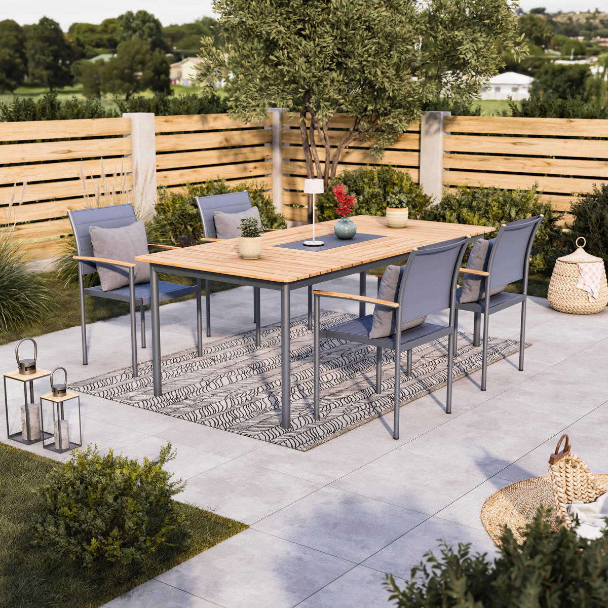 GARTENTISCHGRUPPE  - Dunkelgrau, MODERN, Holz/Metall (210/57/75/92/100/57cm) - Ambia Garden