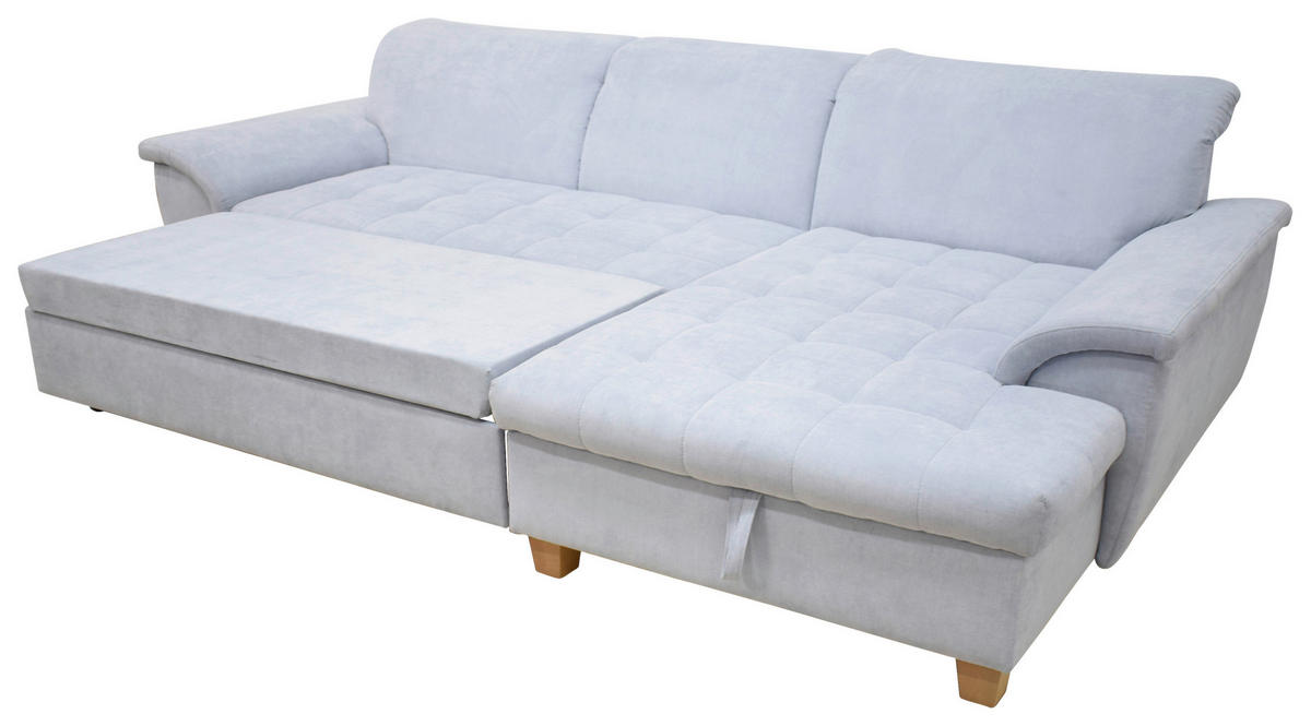 ECKSOFA Pastellblau Mikrofaser  - Pastellblau/Eichefarben, KONVENTIONELL, Holz/Textil (279/170cm) - MID.YOU