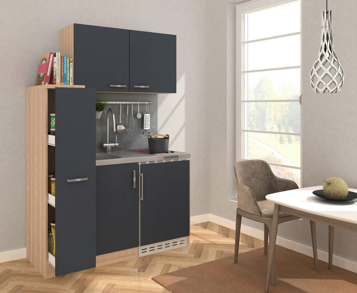 MINIKÜCHE 130 cm   in Eichefarben, Grau  - Eichefarben/Grau, MODERN, Holzwerkstoff/Metall (130cm) - Respekta