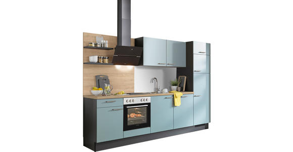 KÜCHENBLOCK 290 cm in Graphitfarben, Eichefarben, Hellgrün - Edelstahlfarben/Eichefarben, Design, Holzwerkstoff/Metall (290cm) - Xora
