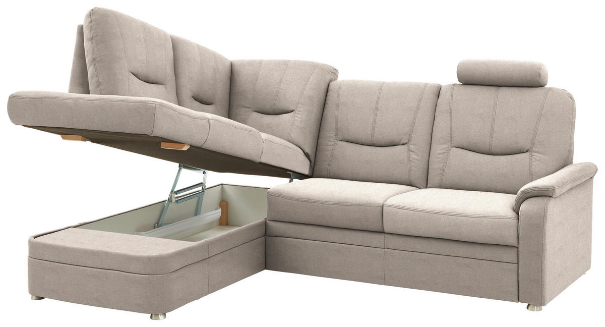 ECKSOFA Chenille Beige  - Beige/Schwarz, Konventionell, Kunststoff/Textil (185/235cm) - Beldomo Comfort