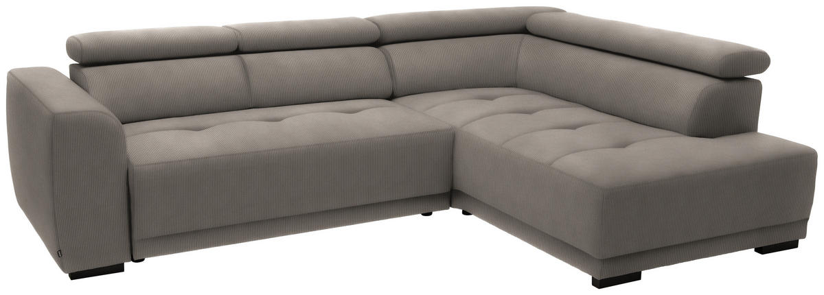 ECKSOFA in Feincord Graubraun  - Graubraun/Schwarz, Design, Kunststoff/Textil (284/205cm) - Xora