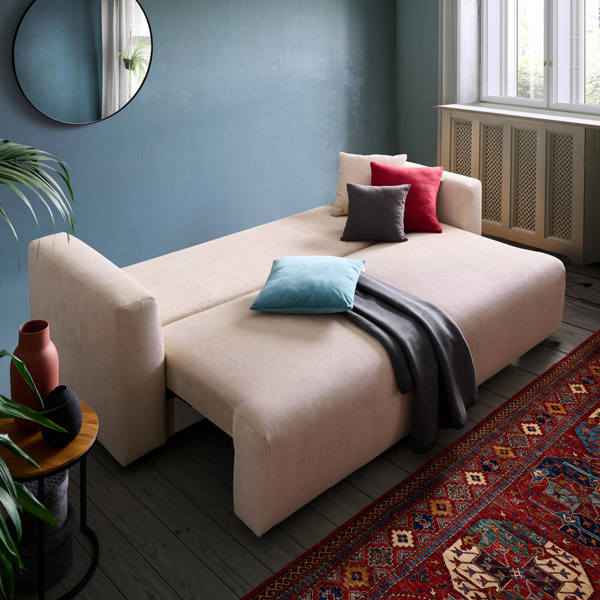 ROZKLADACIA POHOVKA, textil, béžová - čierna/béžová, Design, textil/plast (250/92/105cm) - Carryhome