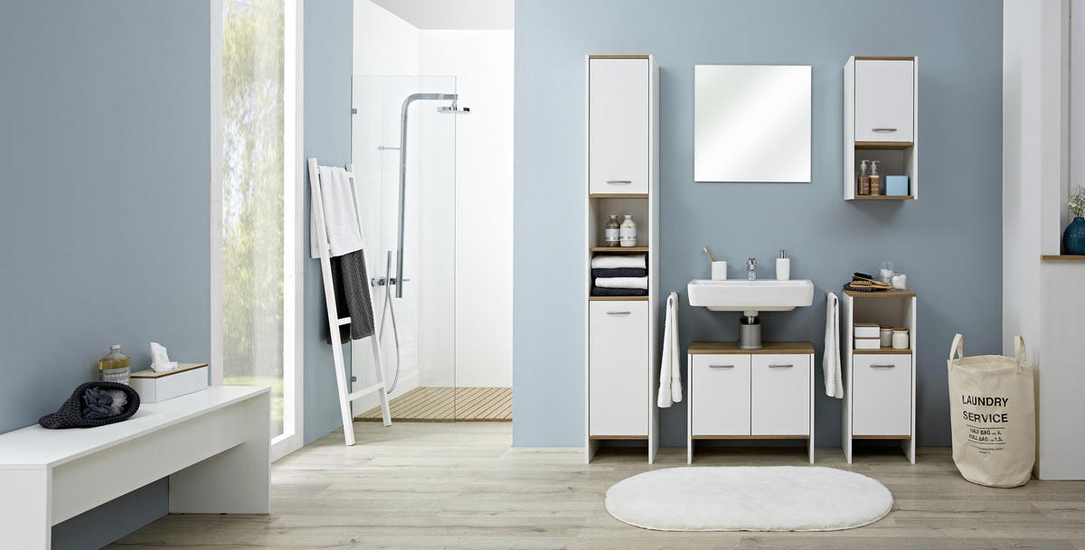 HOCHSCHRANK 33/195,5/28 cm  - Eichefarben/Alufarben, KONVENTIONELL, Holzwerkstoff/Kunststoff (33/195,5/28cm) - Carryhome