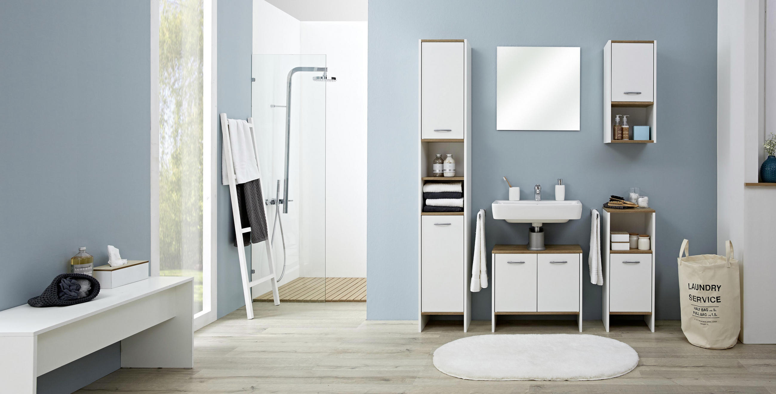 Thumbnail - Carryhome Hochschrank, Weiß, Holzwerkstoff, 2 Fächer, 33x195.5x28 cm, Made in Germany, stehend, Badezimmer, Badezimmersc...