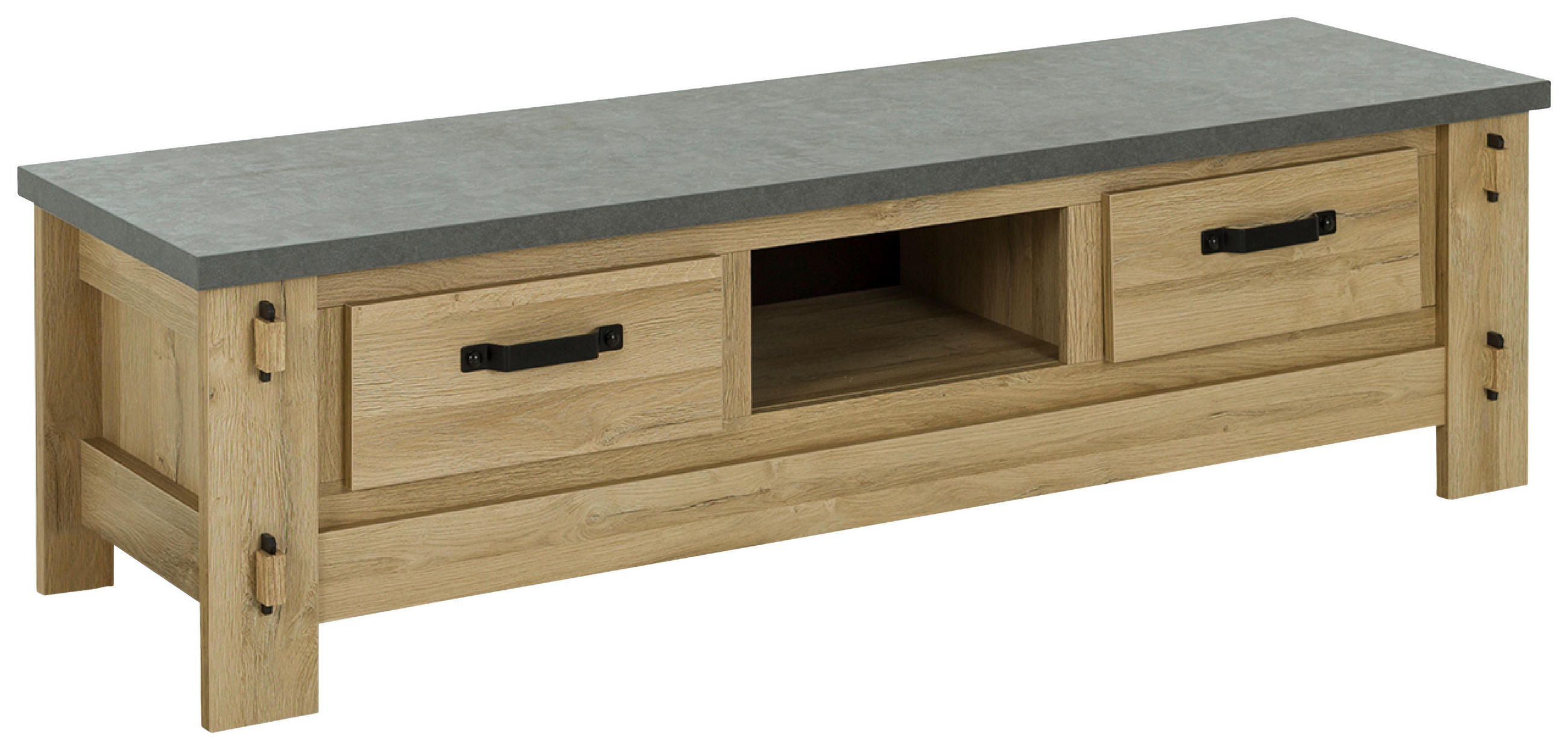 TV-ELEMENT BROCELIANDE Holzwerkstoff Grau, Eichefarben  - Eichefarben/Schwarz, MODERN, Holzwerkstoff/Metall (172/49/50cm) - MID.YOU