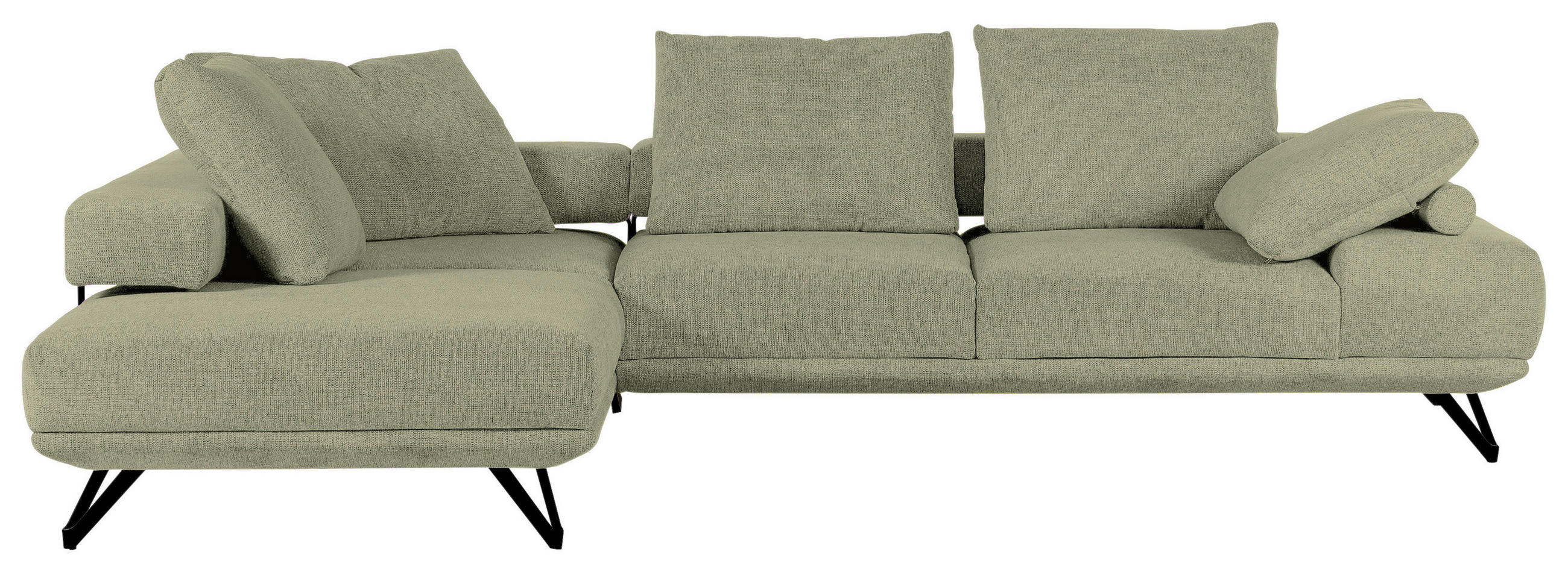 ECKSOFA 240/310 cm  in Flachgewebe Grün Rückenkissen, Rücken echt  240/310 cm  - Schwarz/Grün, KONVENTIONELL, Textil/Metall (240/310cm) - MID.YOU