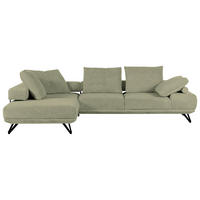 ECKSOFA 240/310 cm  in Flachgewebe Grün Rückenkissen, Rücken echt  240/310 cm  - Schwarz/Grün, KONVENTIONELL, Textil/Metall (240/310cm) - MID.YOU