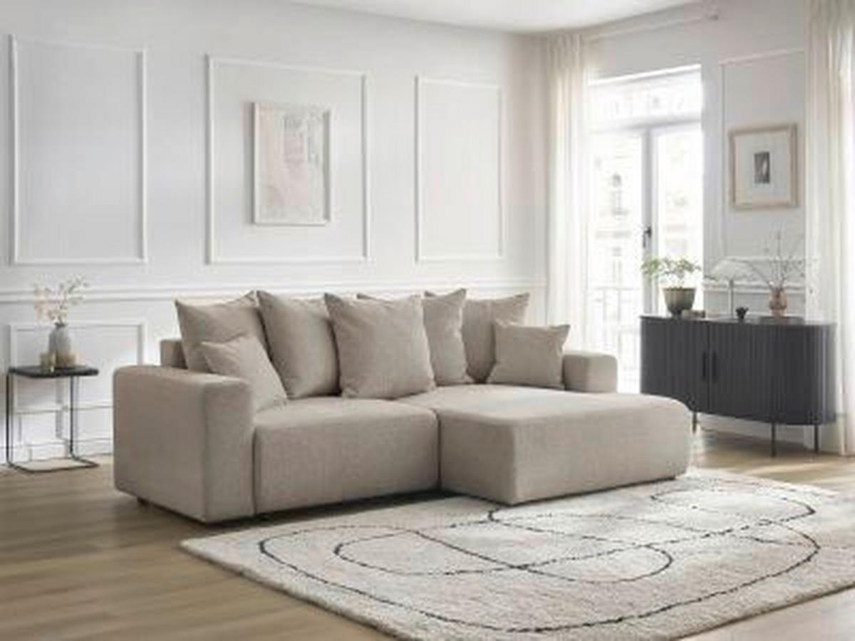 ECKSOFA Ottomane rechts  ATILLA Taupe Flachgewebe  - Taupe/Schwarz, MODERN, Kunststoff/Textil (244/149cm)