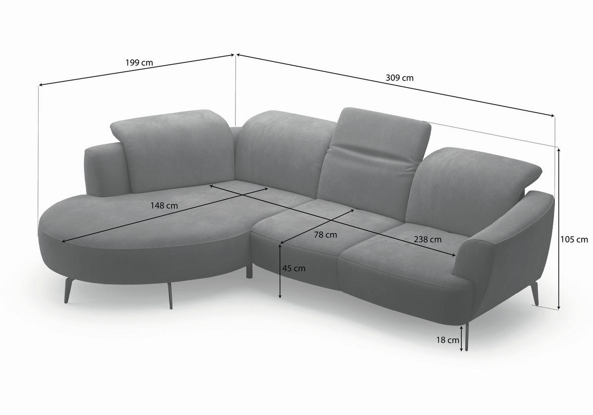 ECKSOFA in Mikrofaser Altrosa  - Schwarz/Altrosa, Konventionell, Textil/Metall (199/309cm) - Sit & More