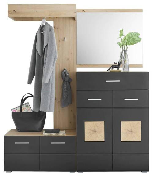 GARDEROBE 4-teilig  in 160/195/38 cm  - Schwarz/Eiche Artisan, KONVENTIONELL, Holzwerkstoff (160/195/38cm) - home24