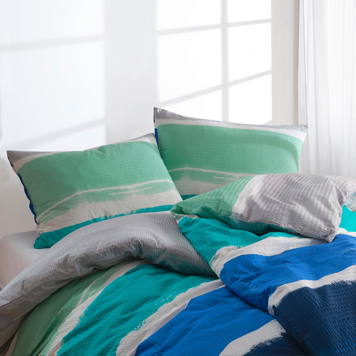 BETTWÄSCHE Seersucker 140/200 cm  - Türkis/Blau, Basics, Textil (140/200cm) - Florella