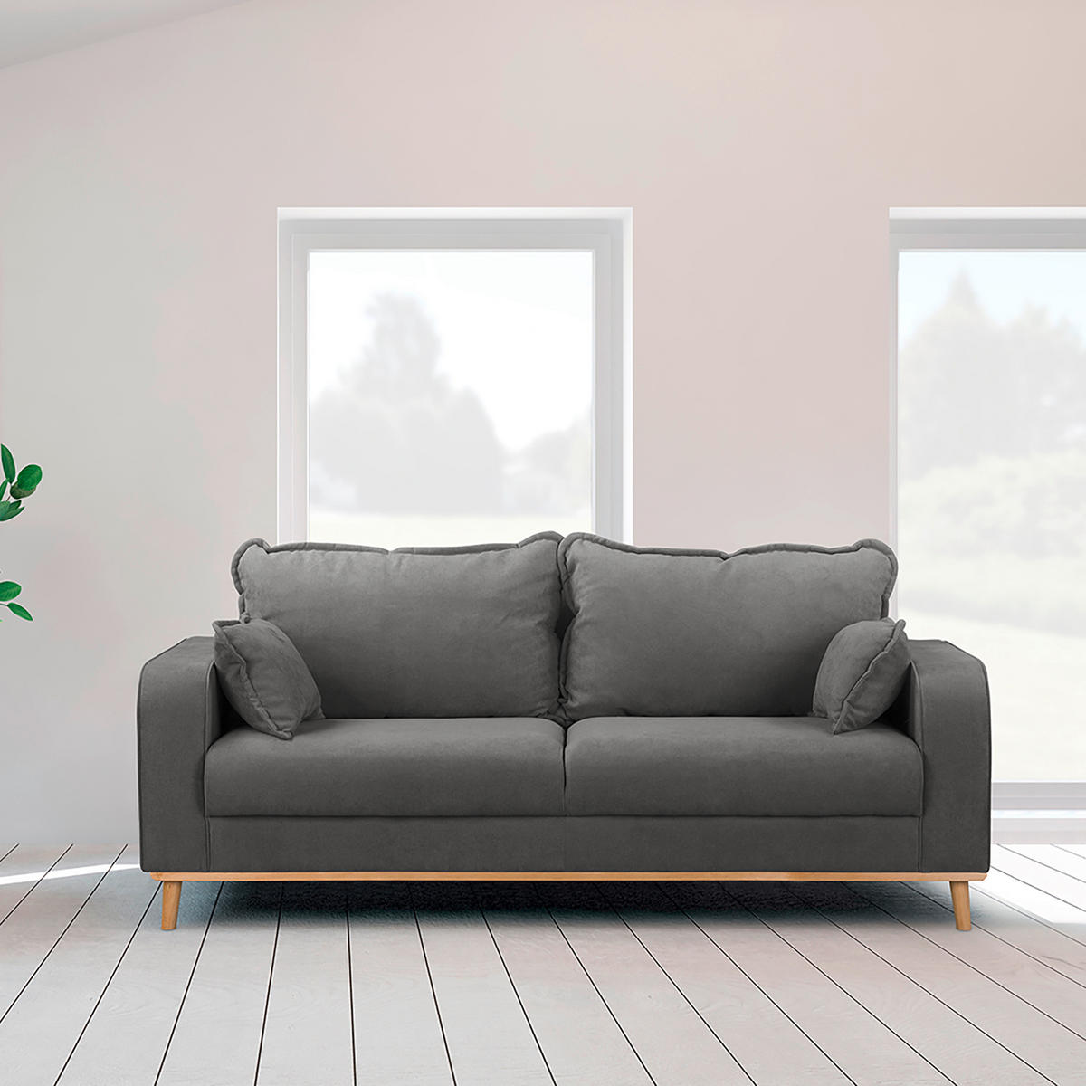 3-SITZER-SOFA in Mikrofaser Dunkelgrau  - Wengefarben/Dunkelgrau, Design, Holz/Textil (193/86/87cm) - Livetastic