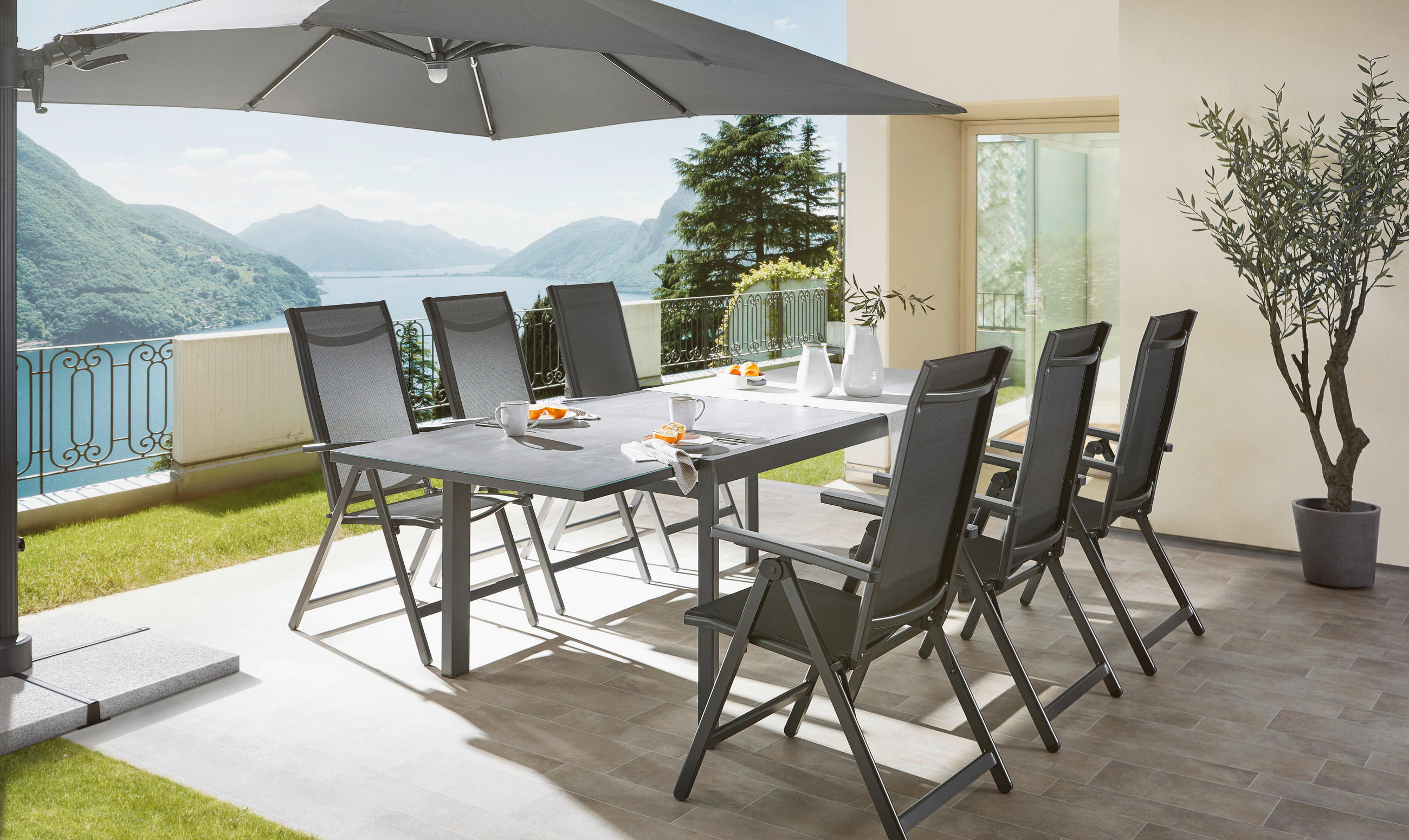 SCAUN PLIANT DE EXTERIOR in metal, plastic, textil antracit, gri, argintiu