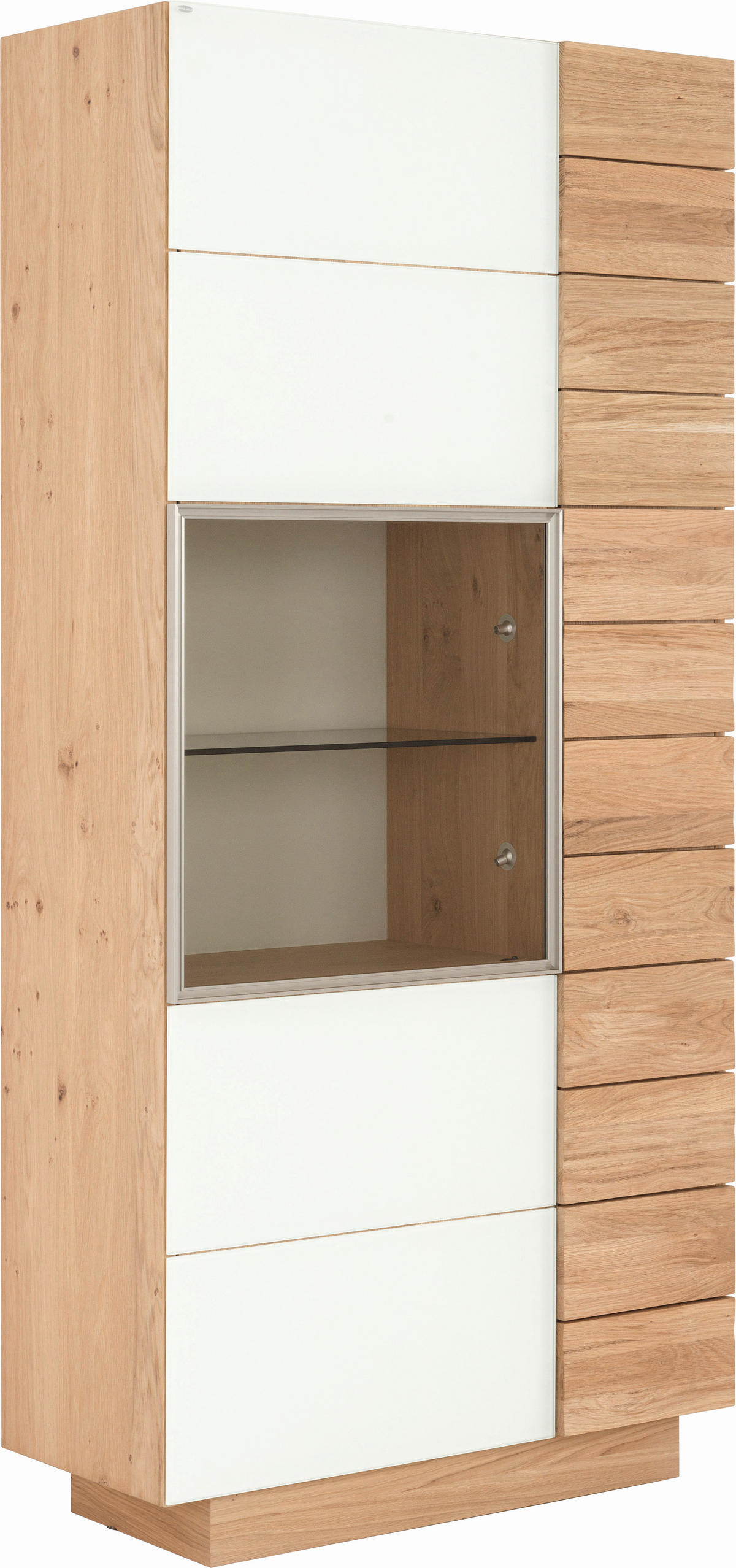 VITRINE  in massiv, mehrschichtige Massivholzplatte (Tischlerplatte) Wildeiche Eichefarben, Weiß  - Eichefarben/Weiß, Design, Glas/Holz (96/202/42,5cm) - Voglauer