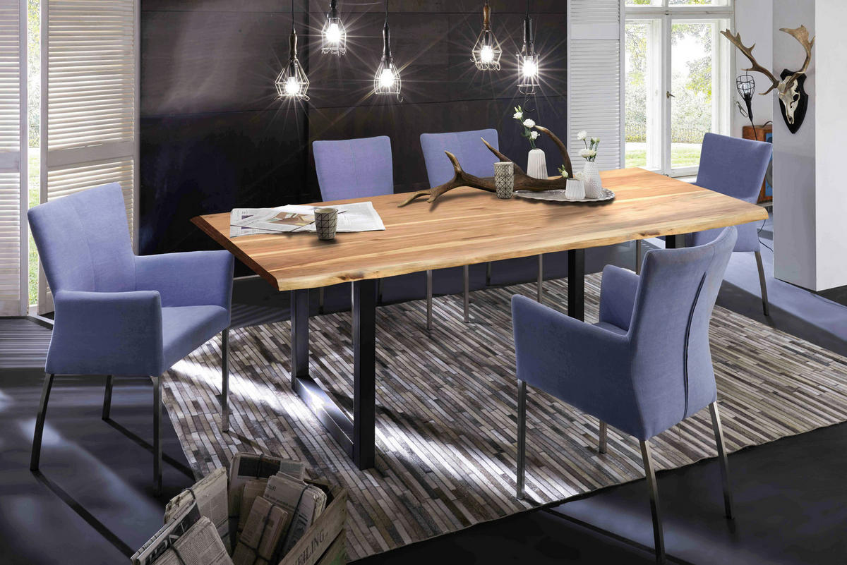 ESSTISCH 220/100/78 cm Echtholz  Holz, Metall rechteckig Naturfarben, Schwarz  - Schwarz/Naturfarben, MODERN, Holz/Metall (220/100/78cm) - MID.YOU
