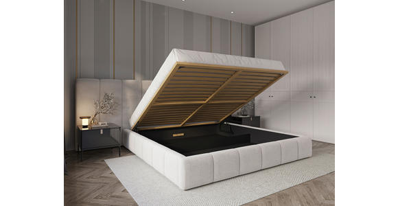 POLSTERBETT gepolstertes Kopfteil, Lattenrost, Bettkasten Beige 160/200 cm  - Beige/Schwarz, Design, Holz/Kunststoff (160/200cm) - Carryhome