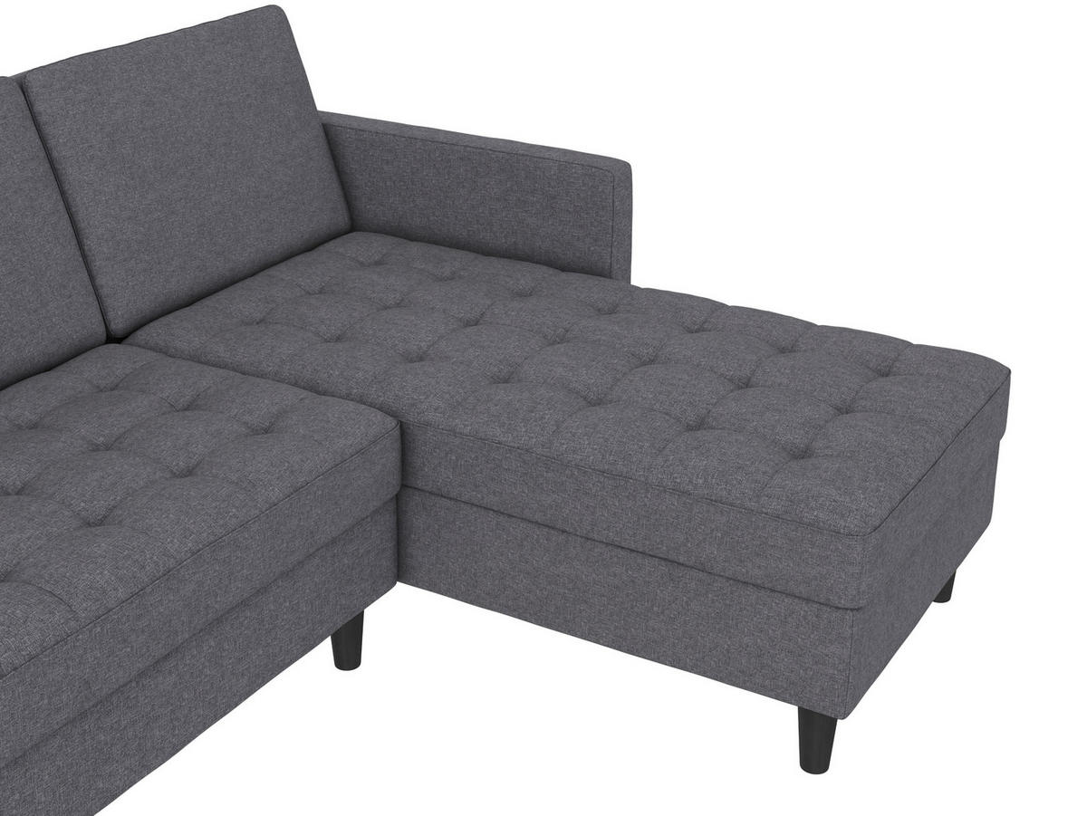 ECKSOFA PALERMO Grau Webstoff, Leinenoptik Schlaffunktion, Stauraum  - Schwarz/Grau, Basics, Kunststoff/Textil (213/154cm) - Livetastic