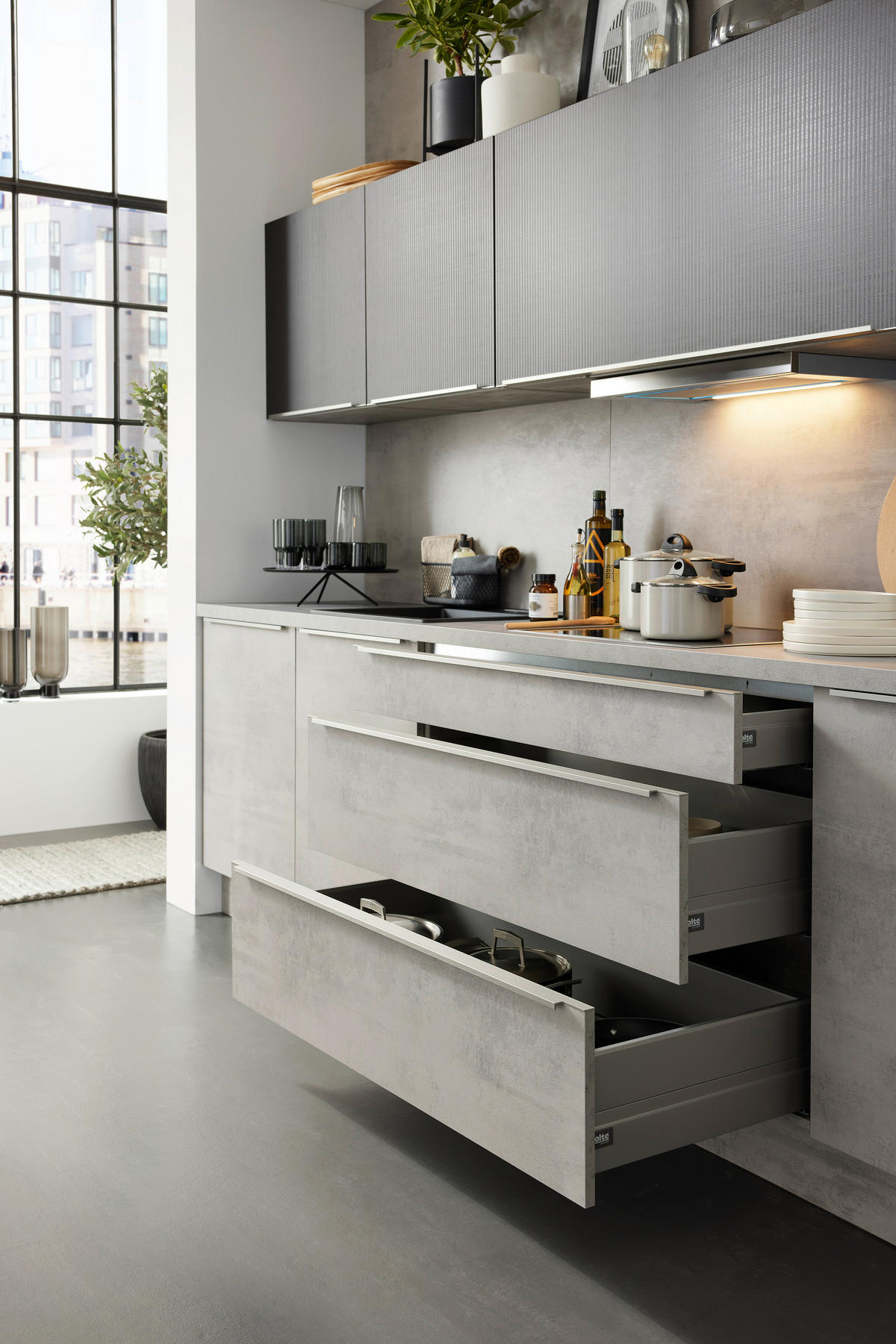 EINBAUKÜCHE STONE  - Grau, Design, Holzwerkstoff - Nolte Küchen