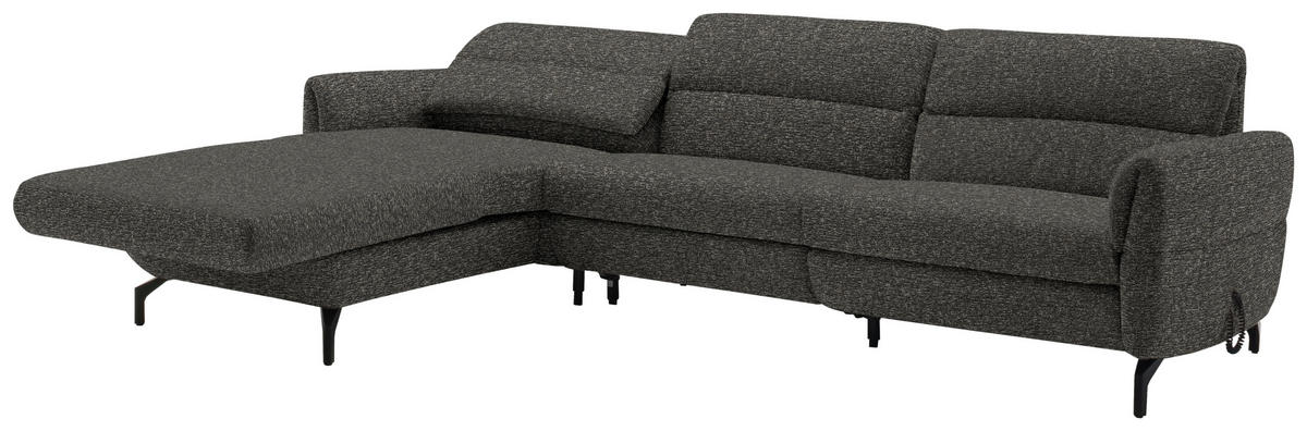 ECKSOFA in Chenille Dunkelbraun  187/299 cm  - Dunkelbraun/Schwarz, Design, Textil/Metall (187/299cm) - Schöner Wohnen